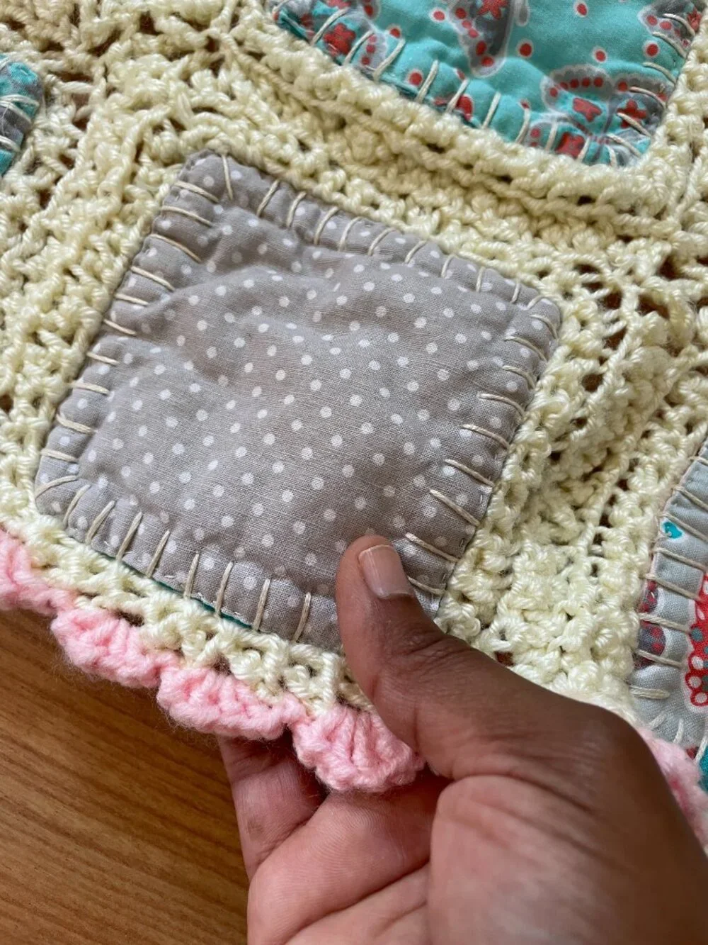 VTG Handmade Crotchet & Scrappy Patchwork Patch Double Sided Blanket, Baby Girl - Picture 10 of 15